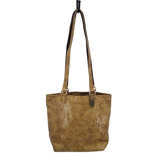 Vintage SAS Vegan Faux Leather Tote Shoulder Bag Tan Snake Embossed Handmade USA - Picture 10 of 13